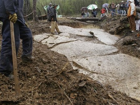 Geometrically cut stone blocks are shown at the side of Visocica Hill near the central Bosnian town of Visoko in this April, 2006 file photo. An Egyptologist who investigated two hills believed by some to be ancient pyramids recommended that archaeological digs be carried out there.